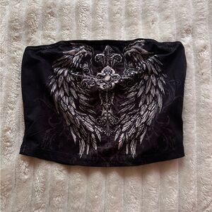 Black Tube Top with Wing Design